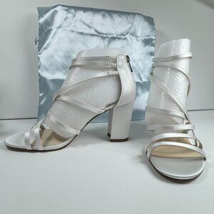 Jessica Simpson Ivory Satin Strappy Block Heel Sandals